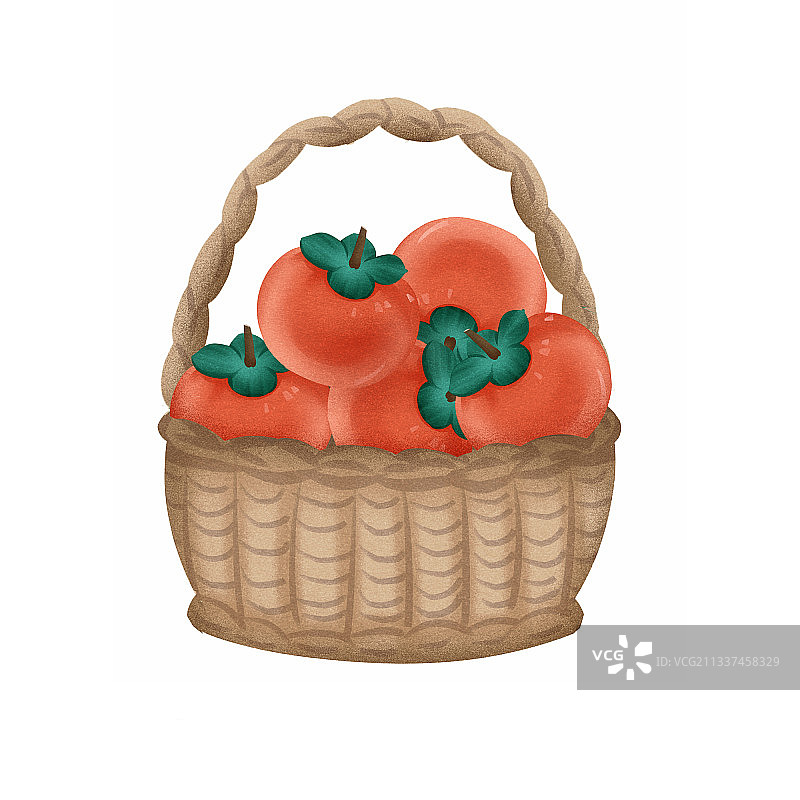 一篮子水果柿子插画元素图片素材