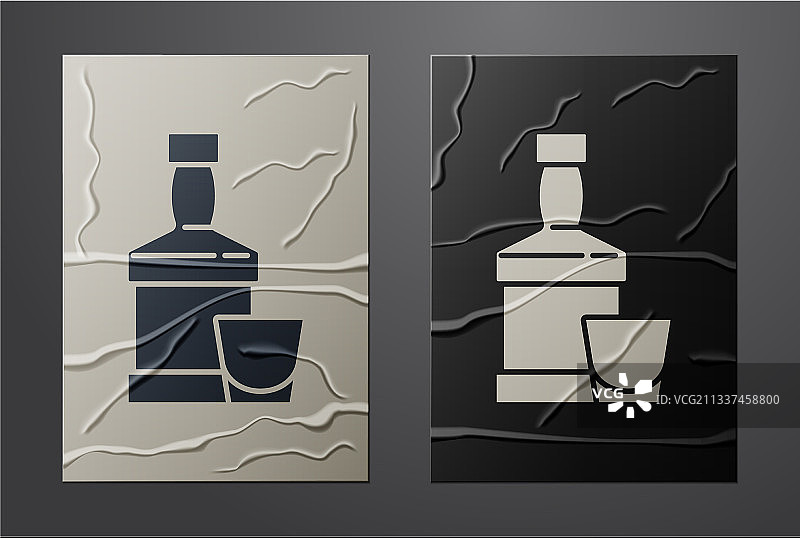 背景上的白色威士忌酒瓶和玻璃杯图标图片素材