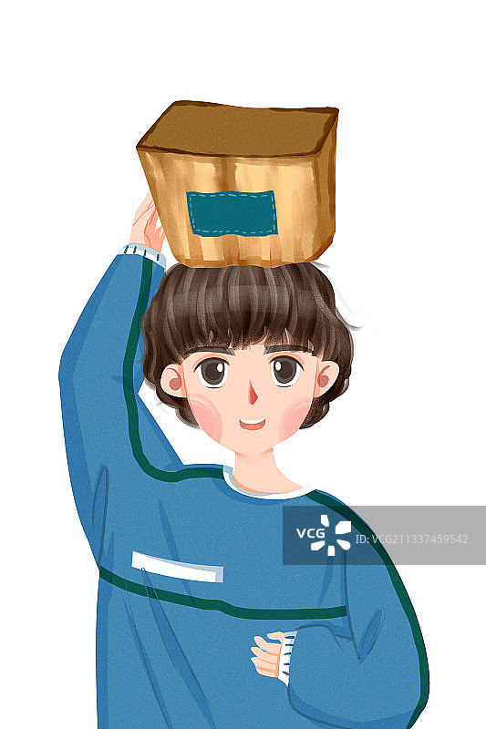 男孩头顶上的袋子插画元素图片素材