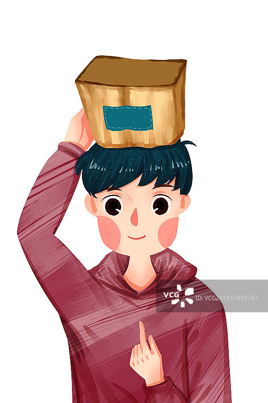 男孩头顶上的袋子插画元素图片素材