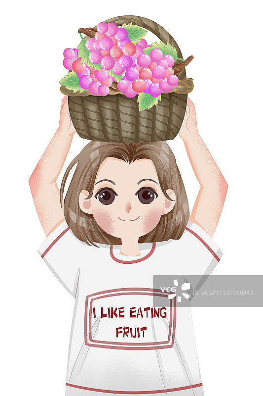 女孩携带着葡萄水果插画元素图片素材