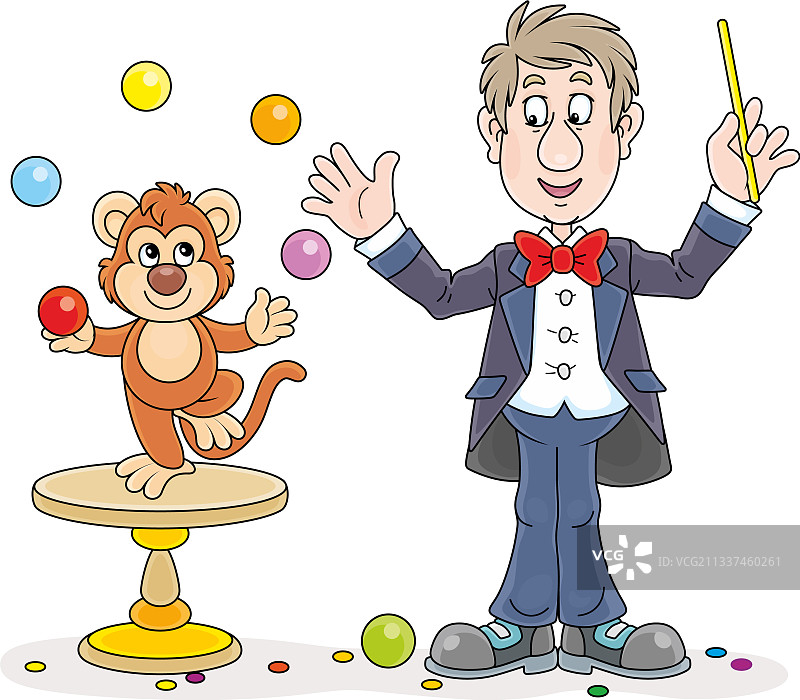 有趣的动物训练员与猴子玩耍图片素材