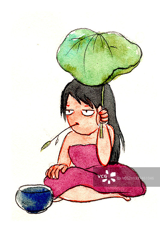 手绘水彩佛系少女图片素材