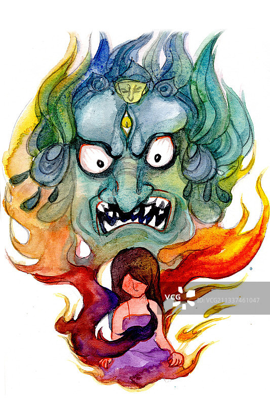 手绘水彩少女风生活心情画图片素材