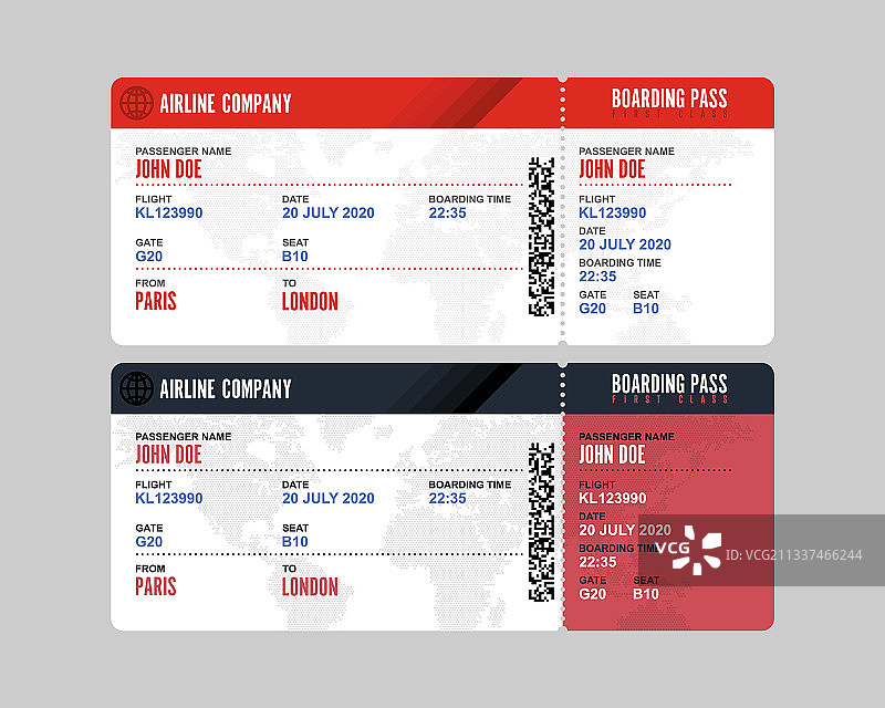 白色背景上的登机牌图片素材