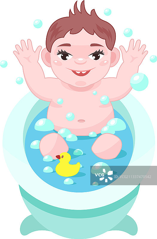 可爱的小宝宝在浴缸里玩水图片素材