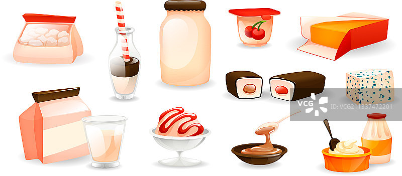 乳制品天然营养产品卡通套装图片素材