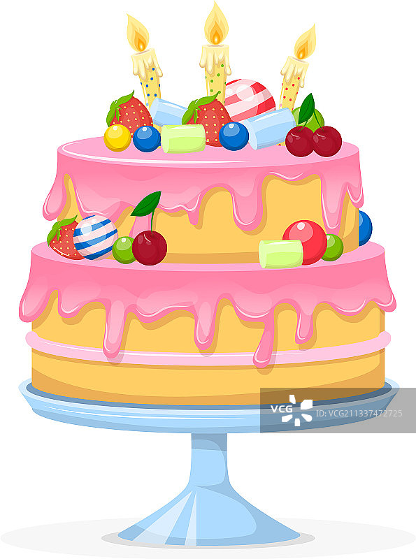 带蜡烛的生日方形蛋糕卡通图片素材