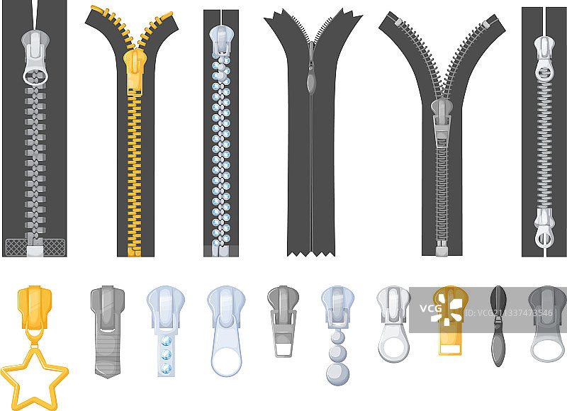 带拉链头的金属银色金色拉链图片素材