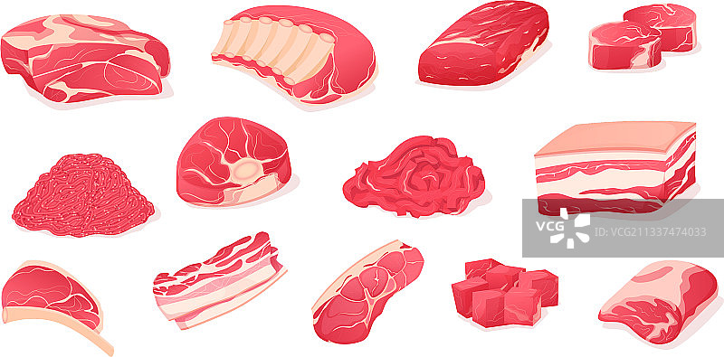 猪牛肉碎块组图片素材