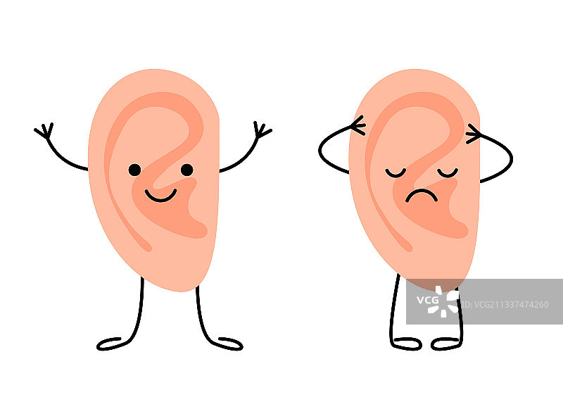 快乐、健康和悲伤、生病的耳朵检查图片素材