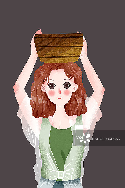 女孩头顶上的筐子插画元素图片素材