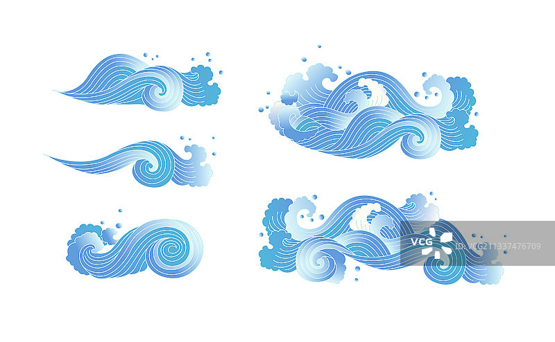 海浪元素图案白色背景图片素材