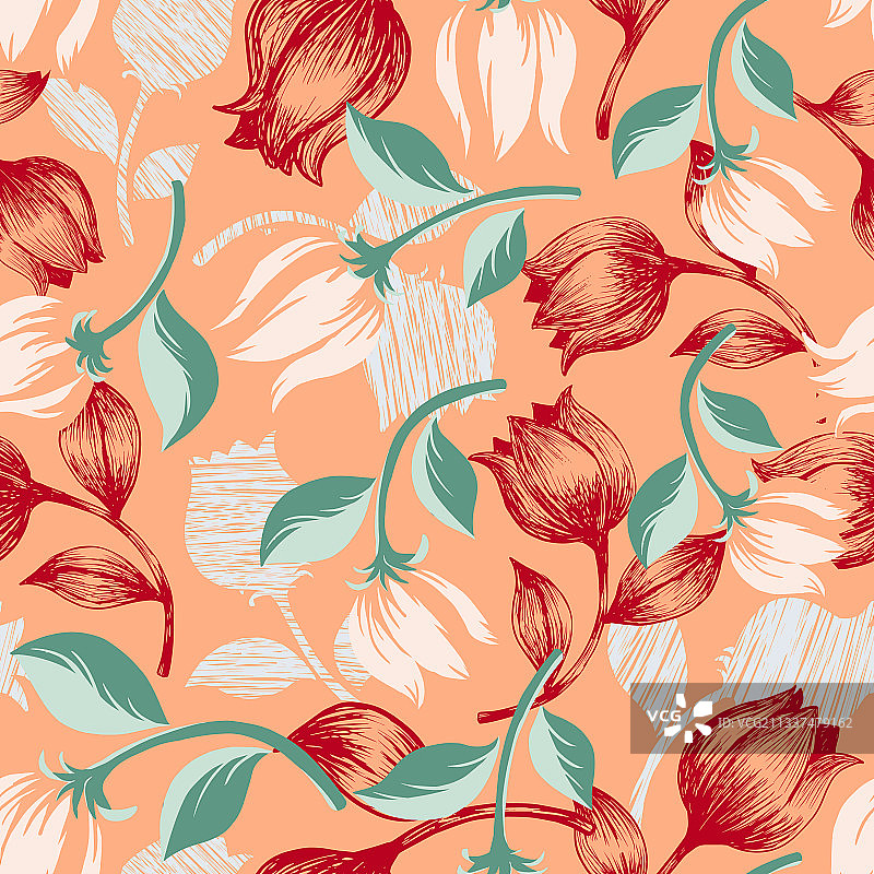 红色西番莲花图案无缝拼接图片素材