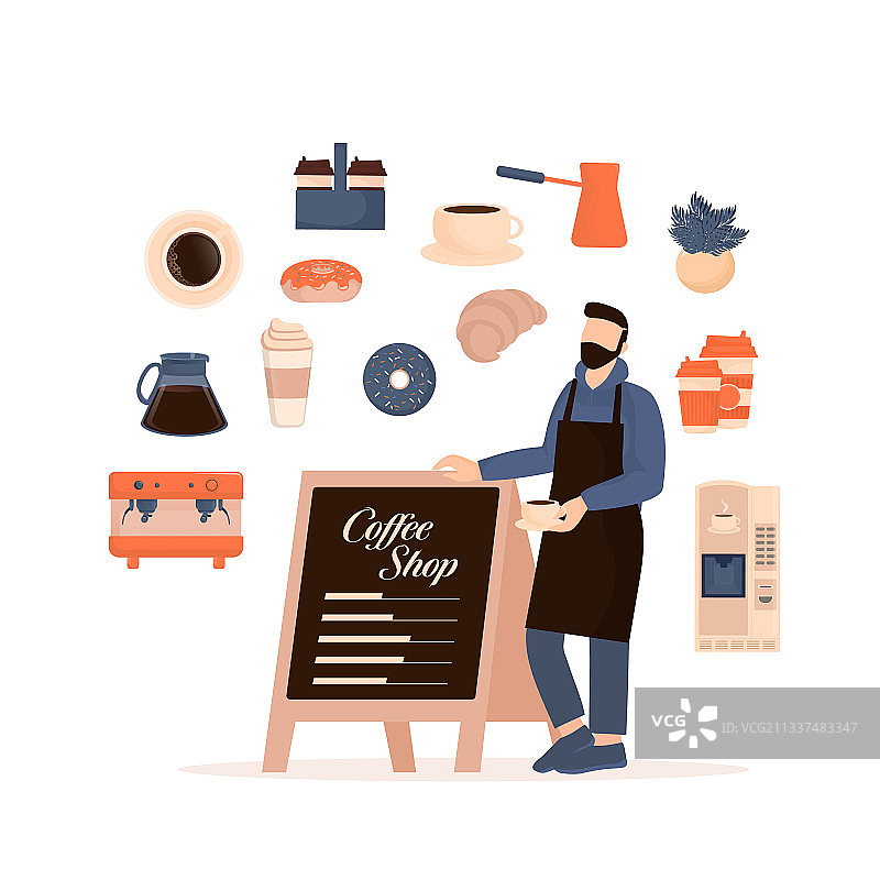 咖啡店咖啡师扁平风人物图片素材