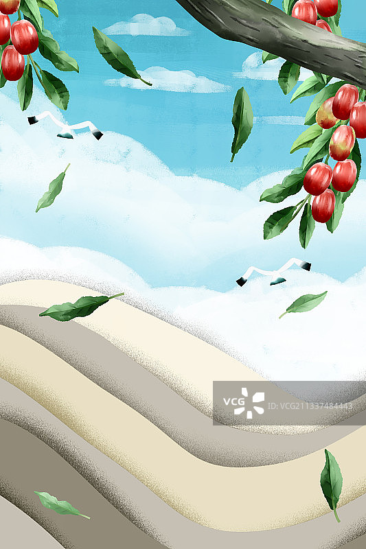 红枣果园插画背景图片素材