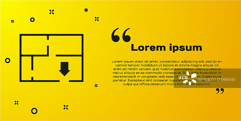 黄色背景上的黑色疏散计划图标图片素材