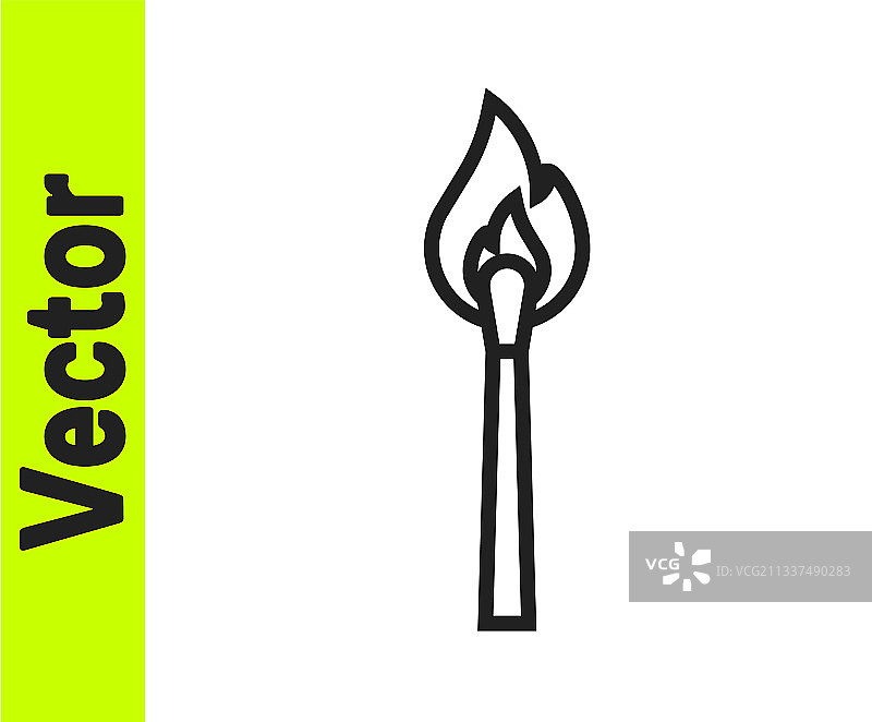 黑色线条燃烧的火柴与火焰图标图片素材
