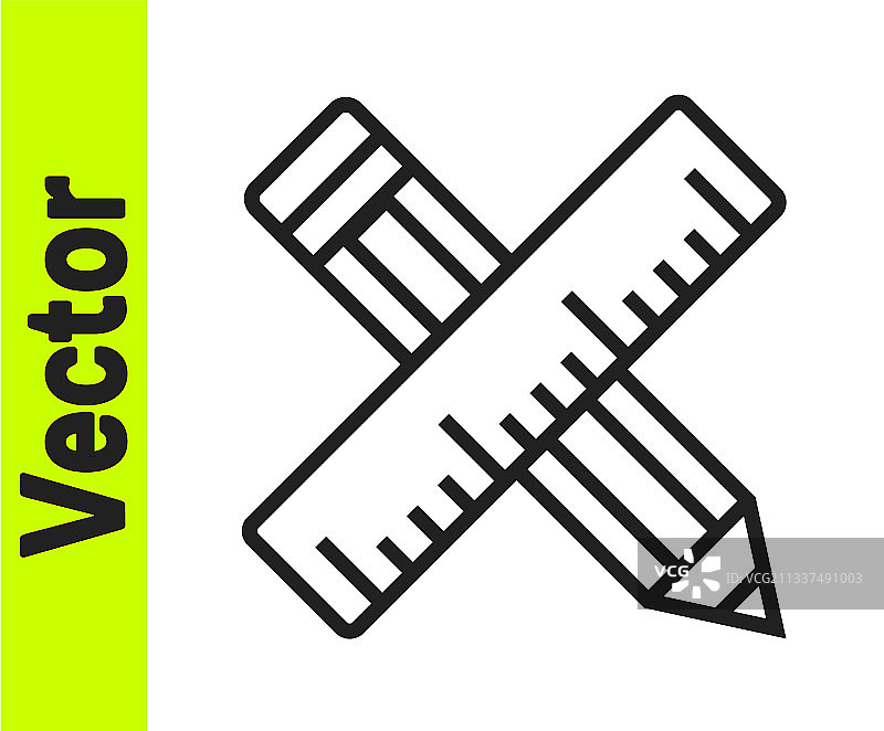 黑色线条交叉标尺和铅笔图标，已隔离图片素材
