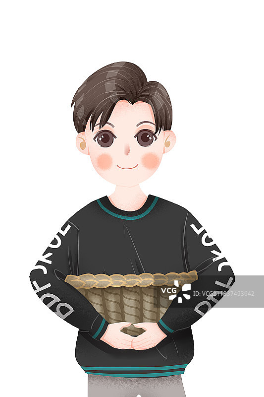 男孩手拿着筐插画元素图片素材