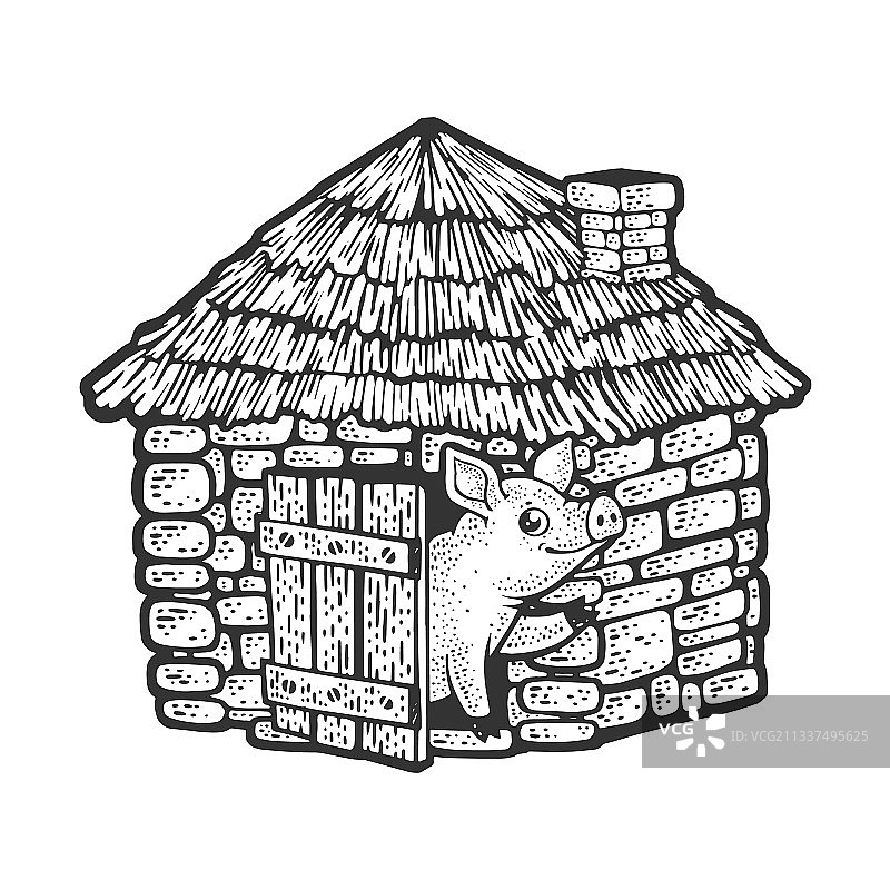 砖房里的猪素描图片素材