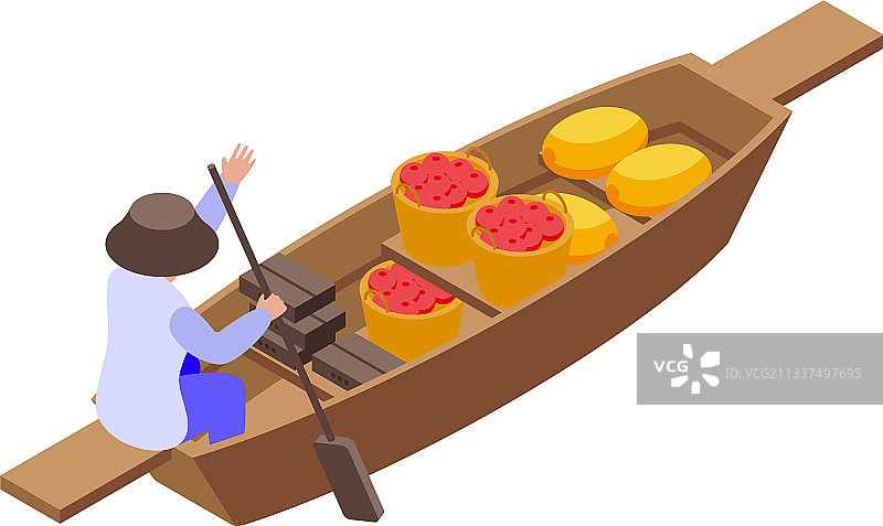 亚洲水上市场图标2.5D风格图片素材