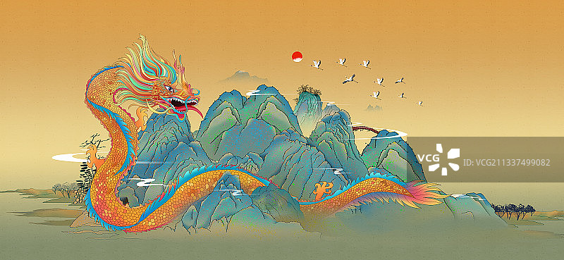 龙行天下壁画插画图片素材