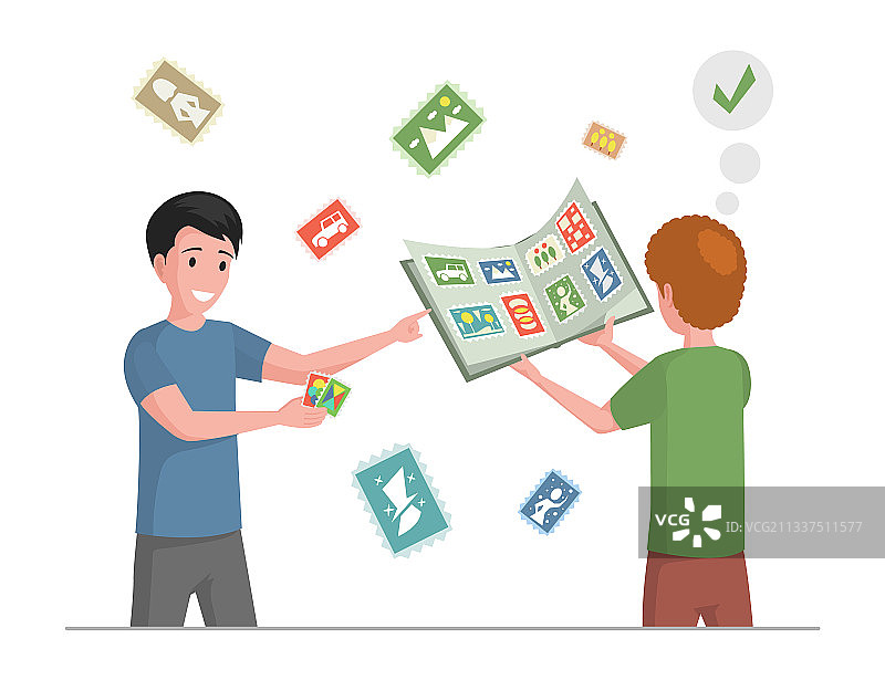 快乐微笑的男孩收集邮戳图片素材