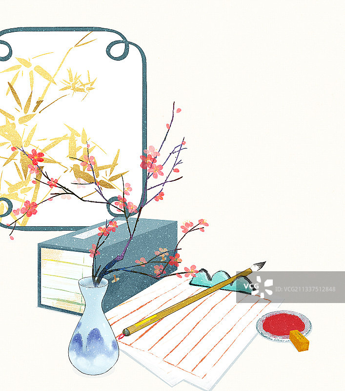 文人静景古风插画留白图片素材