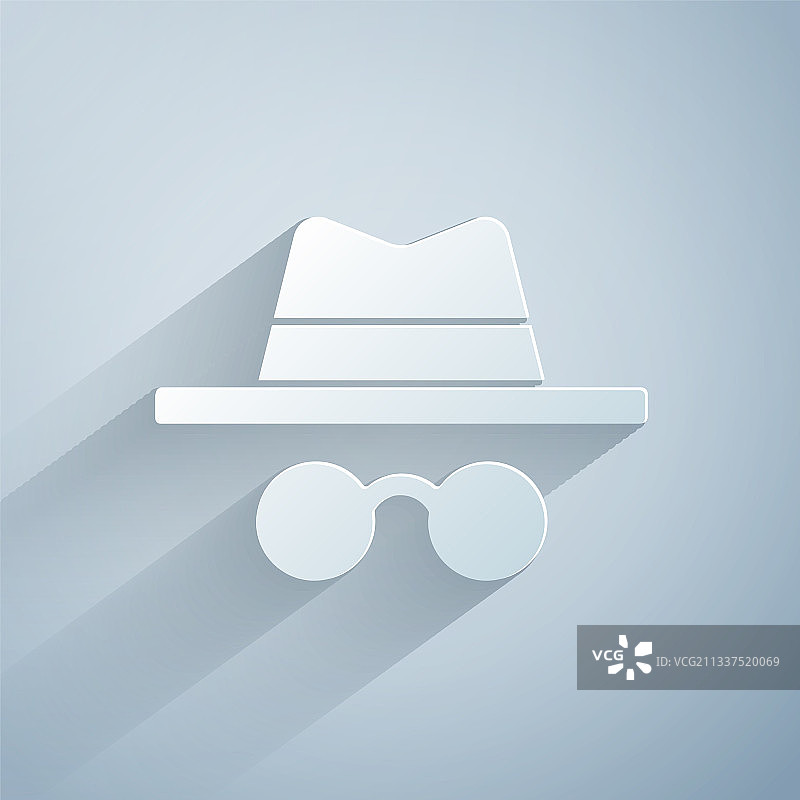 灰色背景上隔离的剪纸风格隐身模式图标图片素材