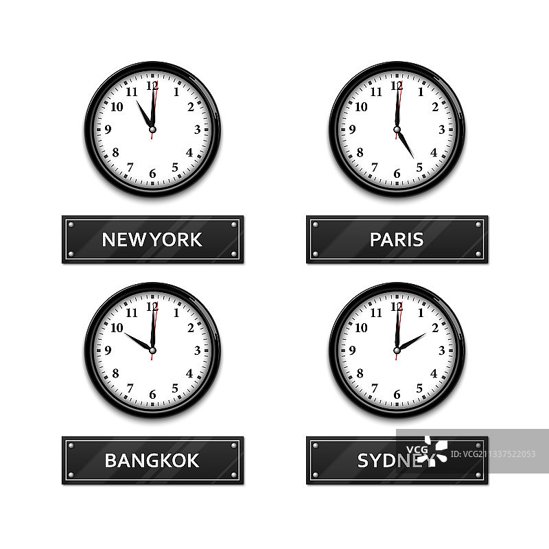 白色背景上的世界时区时钟图片素材