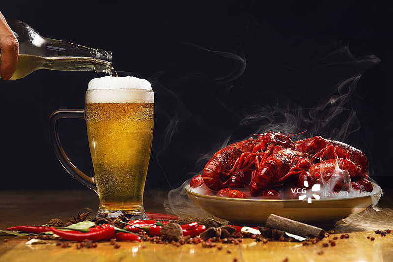 夏天,啤酒,小龙虾,湿的,烟图片素材