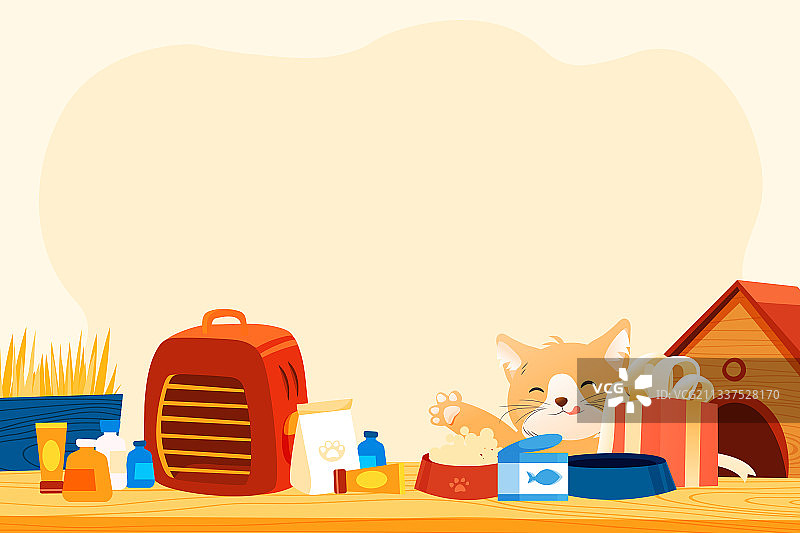 卡通宠物爱宠亲子时刻动物保护兔子猫咪零食呵护电商矢量插画图片素材