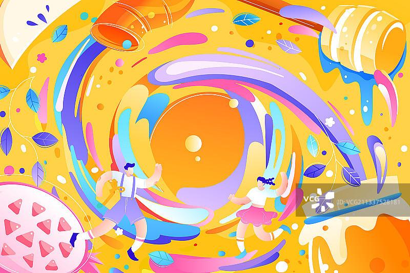 卡通夏季夏天旅游旅行奶茶咖啡美食餐饮双十一双十二电商矢量插画图片素材