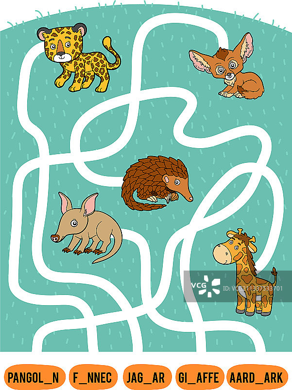 非洲动物儿童迷宫游戏图片素材