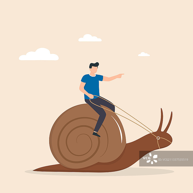 男子骑在蜗牛上发号施令策略图片素材