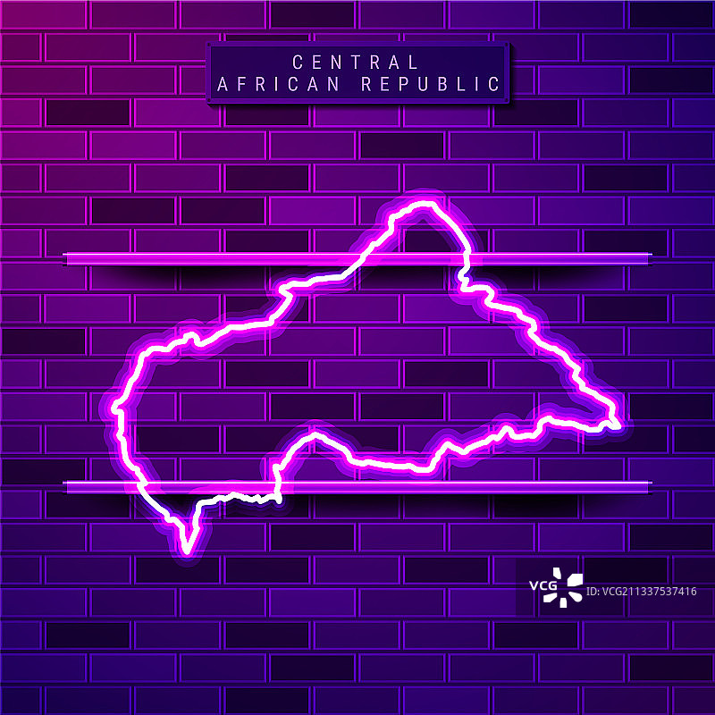 发光紫色霓虹灯中非共和国地图图片素材