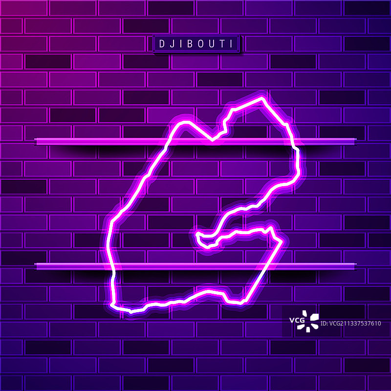 发光的紫色霓虹灯标志吉布提地图图片素材