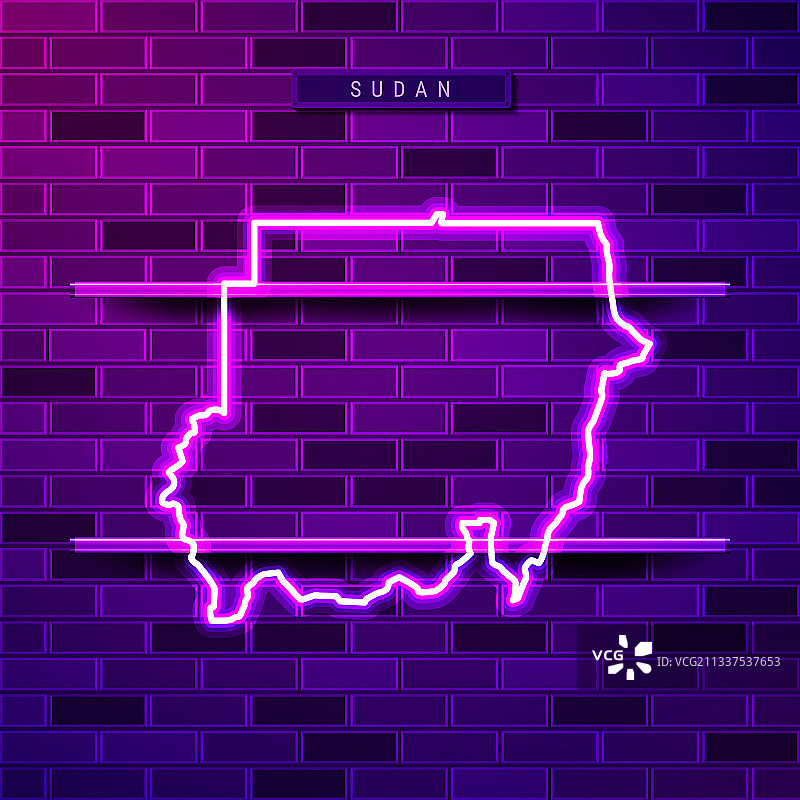 苏丹地图紫色霓虹灯标志图片素材