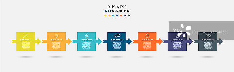 具有7个步骤的商业信息图表时间线图片素材