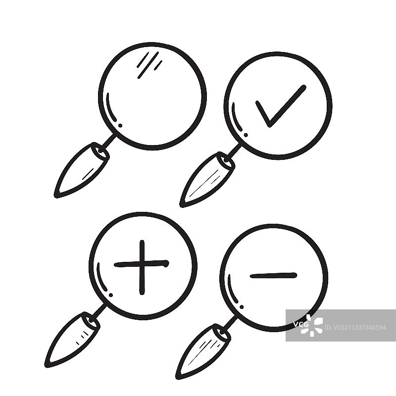 手绘带加减号的放大镜图标图片素材