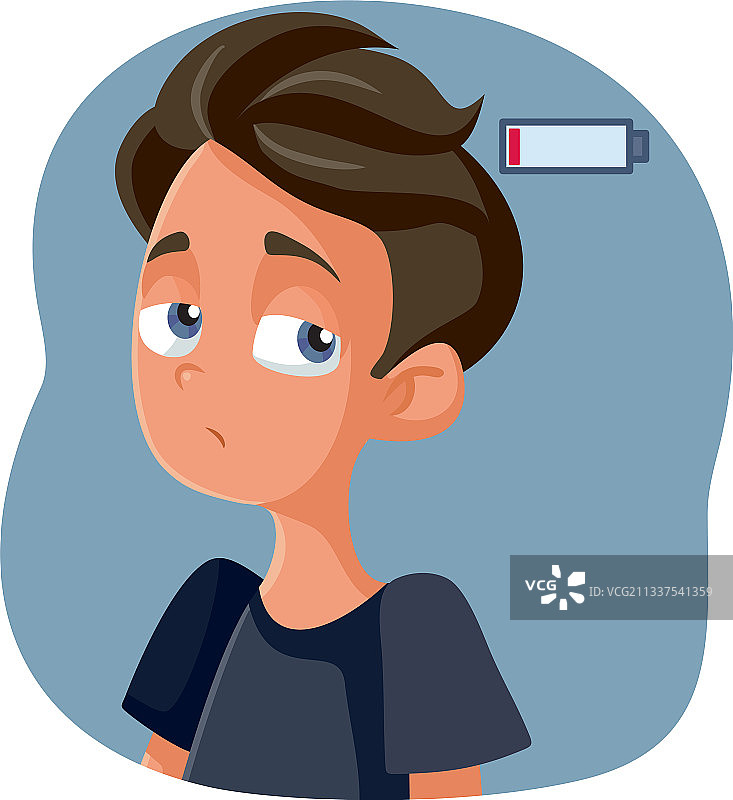 疲惫的、精疲力尽的青少年男孩，精力不足图片素材