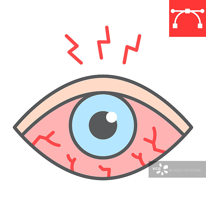 眼睛不适彩色线条图标，眼部疾病和过敏图片素材