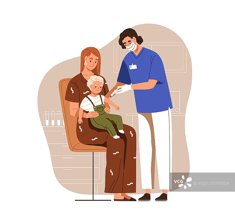 护士用注射器为儿童接种疫苗图片素材