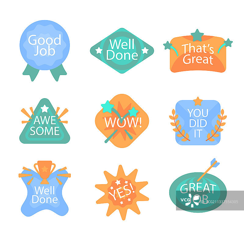 扁平风格干得好贴纸套装图片素材