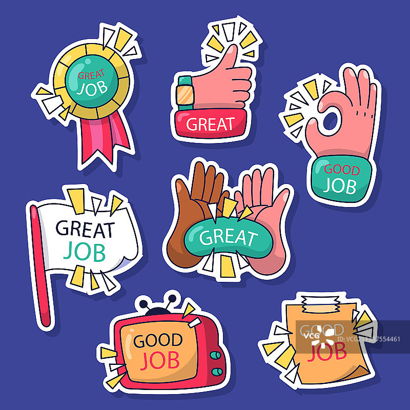 优秀工作和伟大工作贴纸套装图片素材