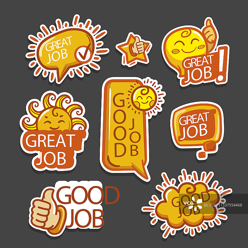 优秀工作和伟大工作贴纸套装图片素材