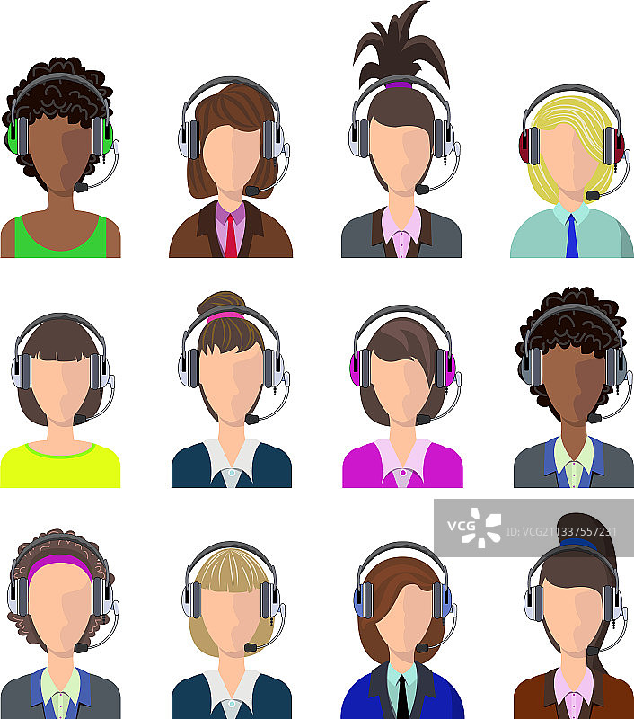 扁平风格的女性呼叫中心头像图片素材