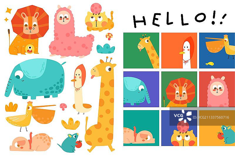 扁平卡通可爱动物元素图片素材