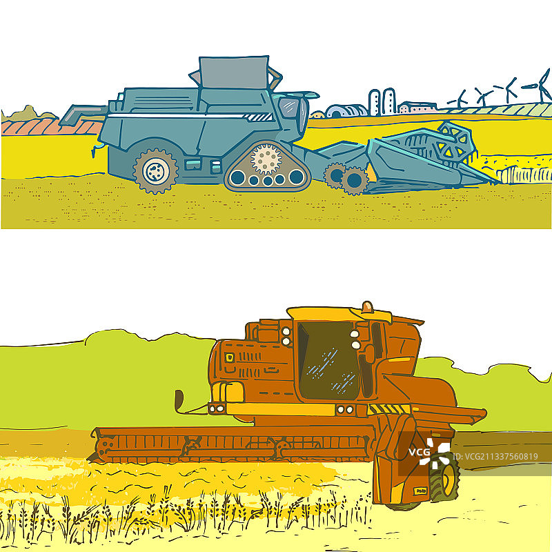 一套联合收割机工作的banner图片素材